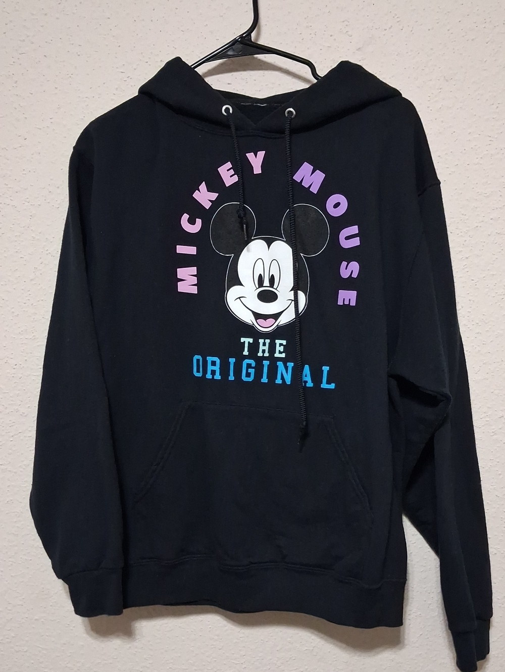 Disney Black Crewneck Hoodie with Mickey Mouse Graphic in Purple & Blue